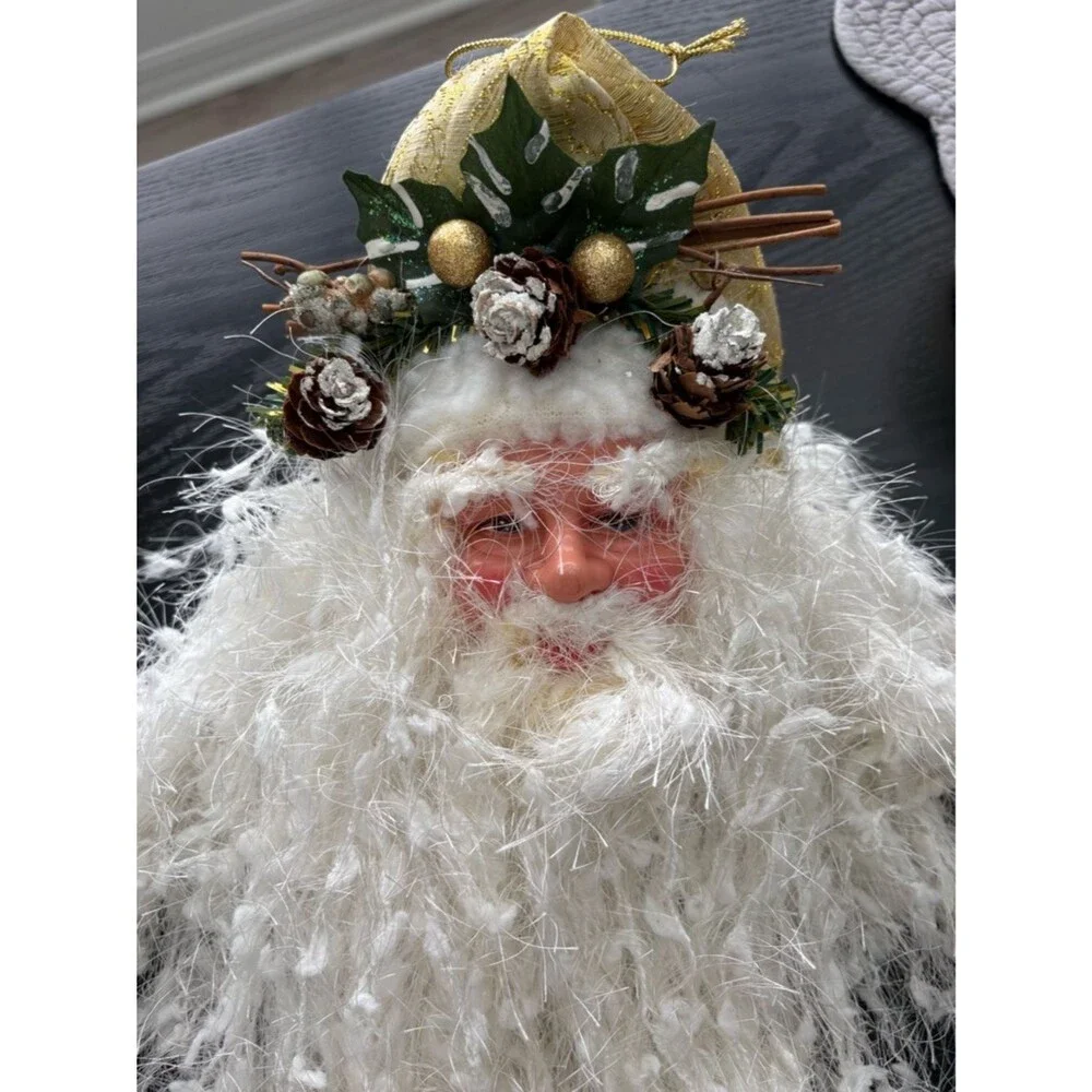 Father Christmas Door Hanging 36” Long White Beard Rustic Woodland Holiday Decor